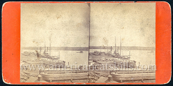 Vintage stereoview titled "Mouth of the Rondout Creek" published by D. J. Auchmoody of Rondout, New York.