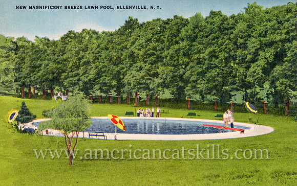 Vintage postcard titled "Breeze Lawn, Ellenville, N. Y." by artist A. S. Landis of Wurtsboro, New York.
