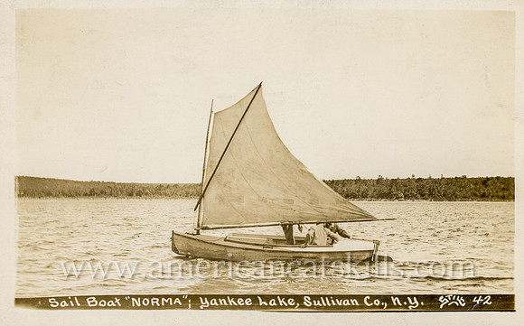 Photograph by Alfred Henry Still titled "Sail Boat, Norma, Yankee Lake, Sullivan Co., N.Y."