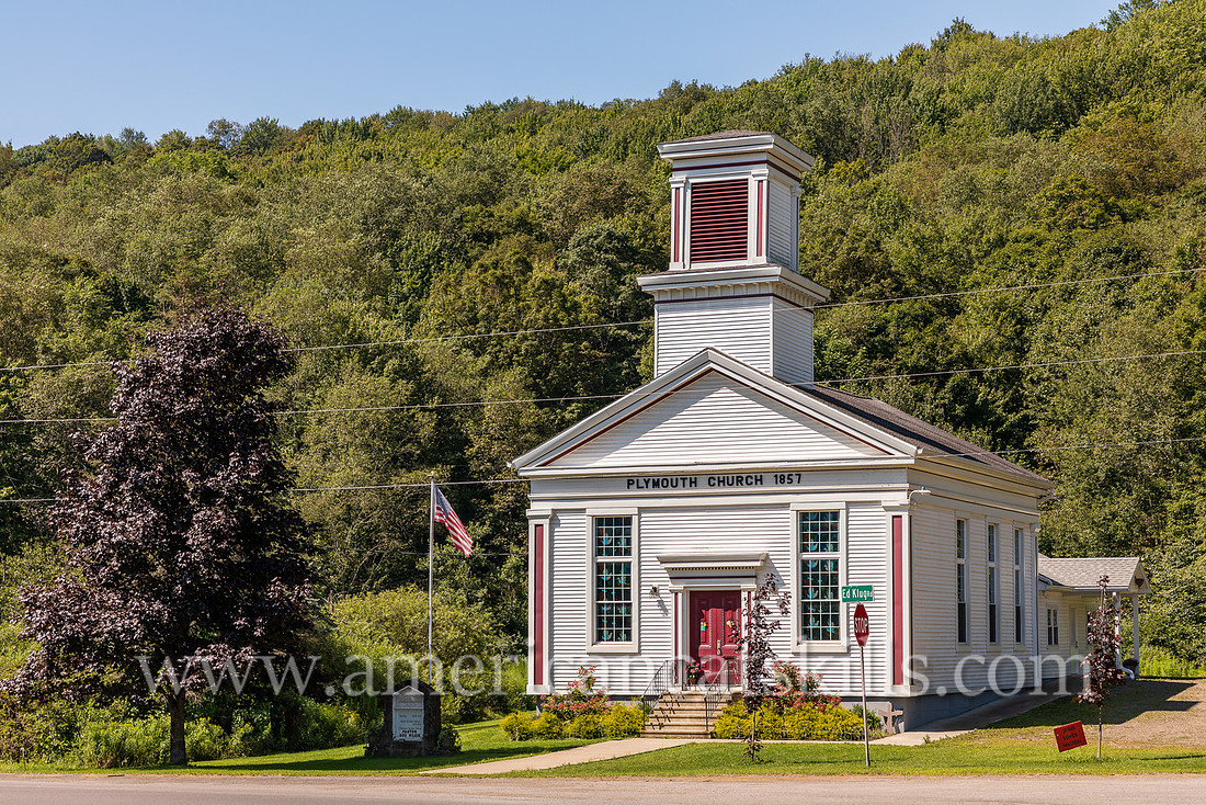 Photograph of the Plymouth Church, located north of the village of Walton in Delaware County, New York.