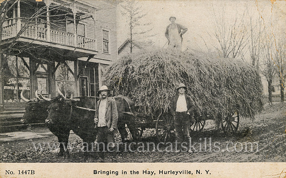 Photograph titled "Bringing in the Hay, Hurleyville, N.Y." by photographer Howard Wood.