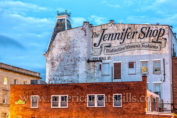 Mural advertisement for The Jennifer Shop on the Clermont Building in the Stockade District of Kingston, New York.