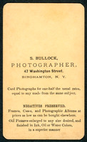 Seneca Bullock, Photographer, 47 Washington Street, Binghamton, New York
