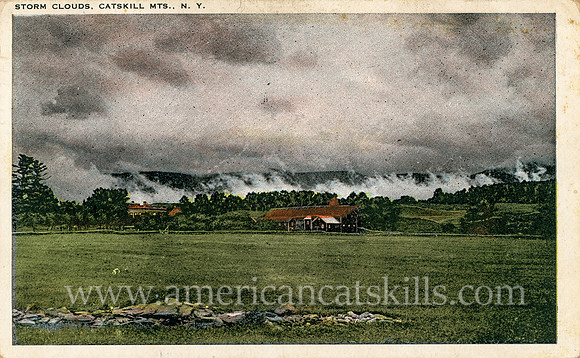 Vintage postcard titled "Storm Clouds, Catskill Mts., N. Y." published by photographer Fred G. Clarke of Catskill, New York.