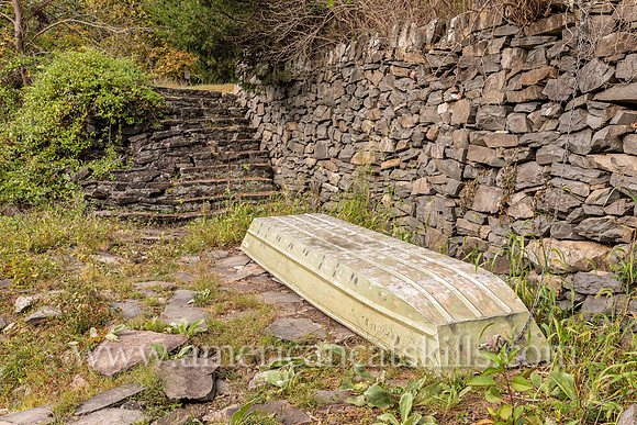 Photograph of a a boat and stone stairs at the John Burroughs Nature Sanctuary in West Park, New York.