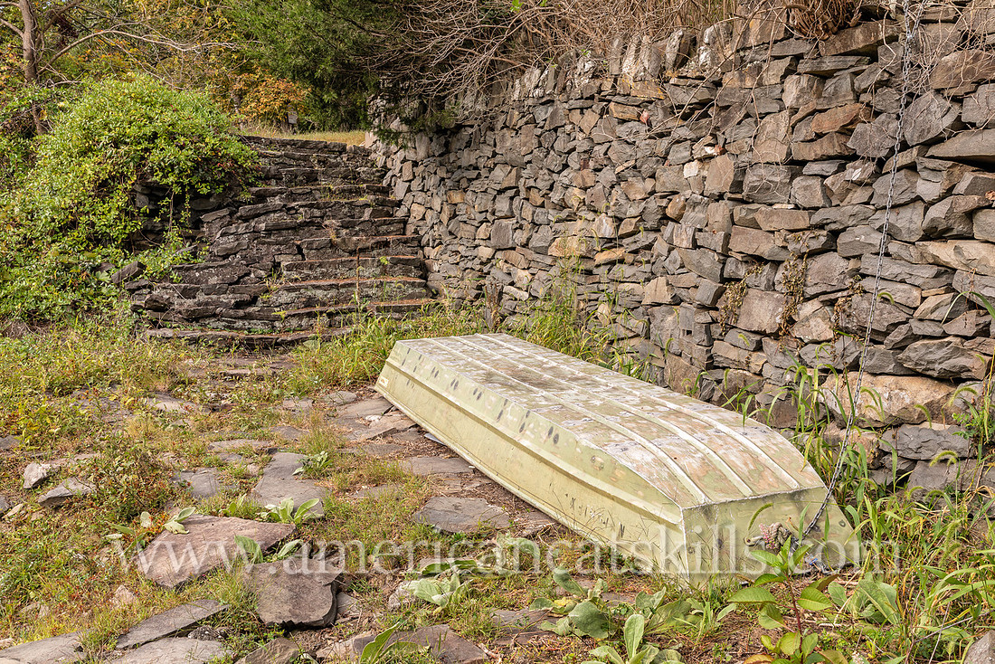Photograph of a a boat and stone stairs at the John Burroughs Nature Sanctuary in West Park, New York.