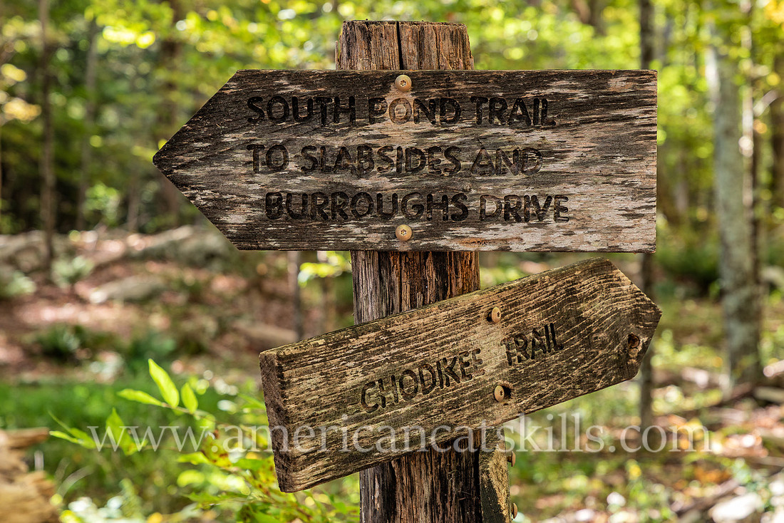 Photograph of trail signs at the John Burroughs Nature Sanctuary in West Park, New York.