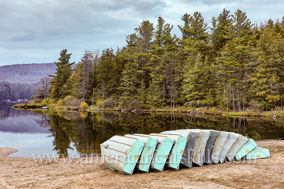 Photograph of a group of rowboats at North-South Lake in Haines Falls, New York.