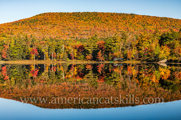 Photograph of a mountain reflecting in the late at North-South Lake in the Catskills.