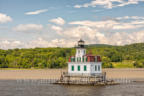 Photograph of the Esopus Meadows Lighthouse, located on the Hudson River in New York.