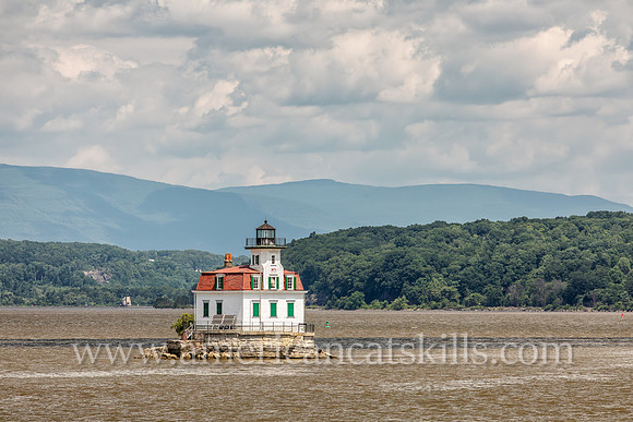 Photograph of the Esopus Meadows Lighthouse, located on the Hudson River in New York.
