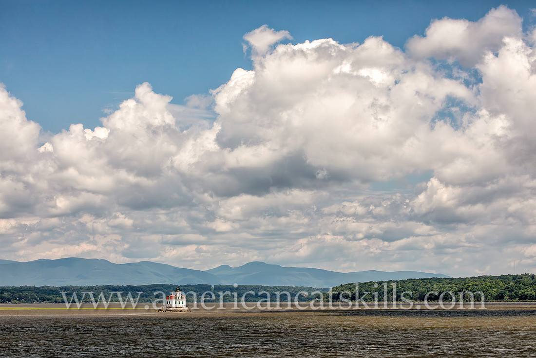Photograph of the Esopus Meadows Lighthouse, located on the Hudson River in New York.