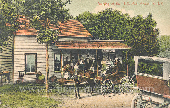 Vintage photog by Otto Hillig titled “Arriving of the U.S. Mail, Grooville, N.Y.”