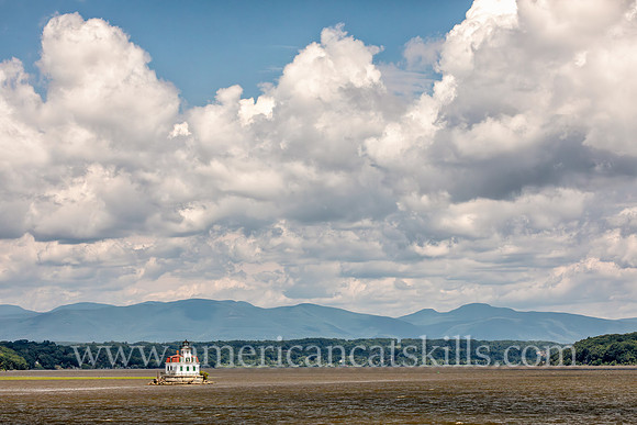 Photograph of the Esopus Meadows Lighthouse, located on the Hudson River in New York.