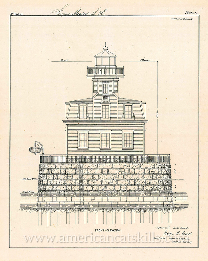 Architectural drawing of the Esopus Meadows Lighthouse.