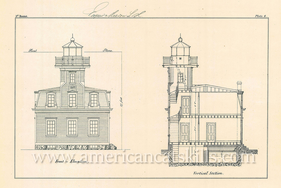 Architectural drawing of the Esopus Meadows Lighthouse.