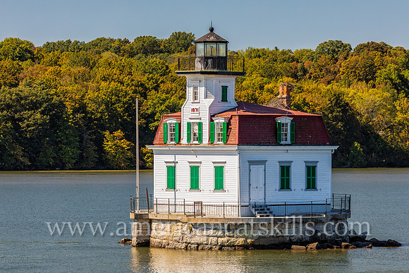 Photograph of the Esopus Meadows Lighthouse, located on the Hudson River in New York.