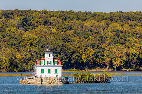 Photograph of the Esopus Meadows Lighthouse, located on the Hudson River in New York.
