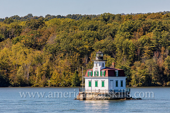 Photograph of the Esopus Meadows Lighthouse, located on the Hudson River in New York.