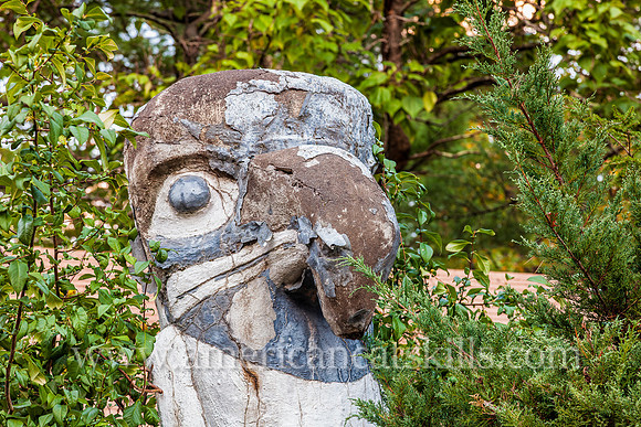 Photograph of the eagle on the totem pole at the Emile Brunel Studio and Sculpture Garden, also known as Brunel Park, at Boiceville, New York in the central Catskills.