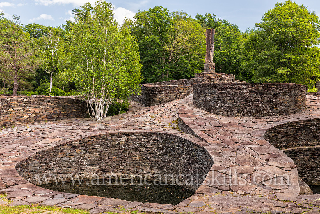 Photograph of Opus 40, an environmental bluestone sculpture located in Saugerties, New York.