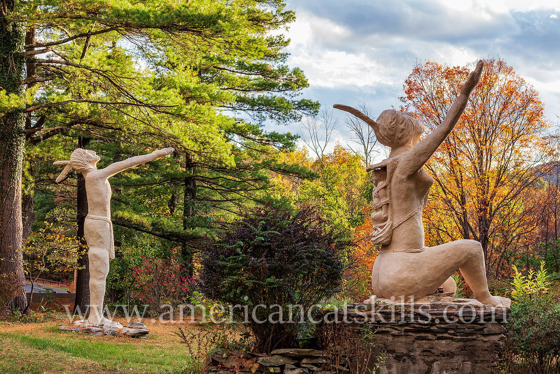 Photograph of the sculptures titled Moon Haw Haw and Natache at the Emile Brunel Studio and Sculpture Garden, also known as Brunel Park, at Boiceville, New York in the central Catskills.