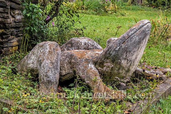 Photograph of a sculpture titled The Big Frog at the Emile Brunel Studio and Sculpture Garden, also known as Brunel Park, at Boiceville, New York in the central Catskills.