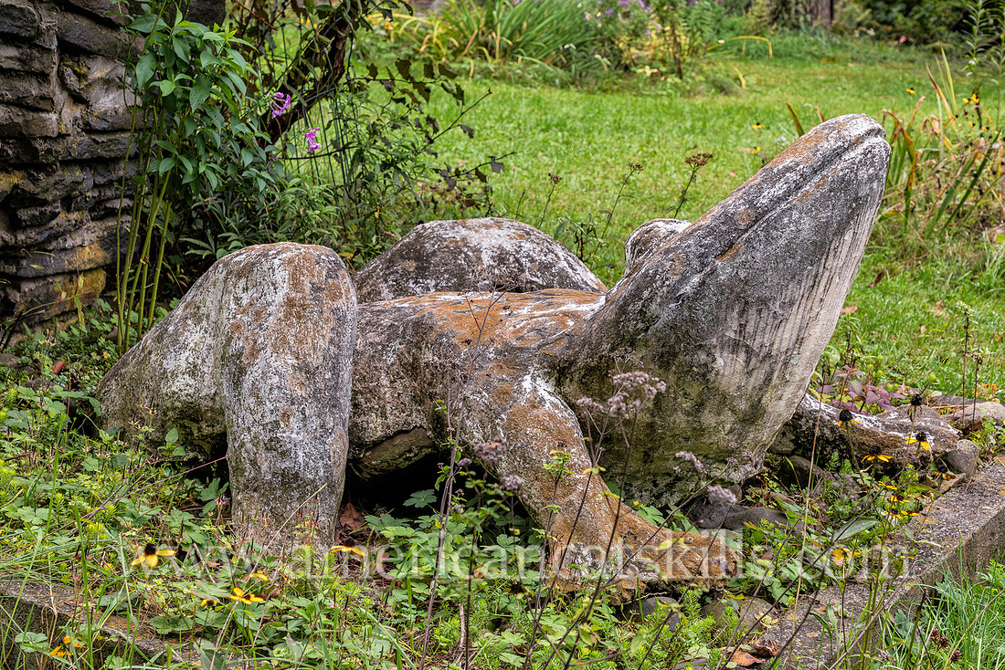 Photograph of a sculpture titled The Big Frog at the Emile Brunel Studio and Sculpture Garden, also known as Brunel Park, at Boiceville, New York in the central Catskills.