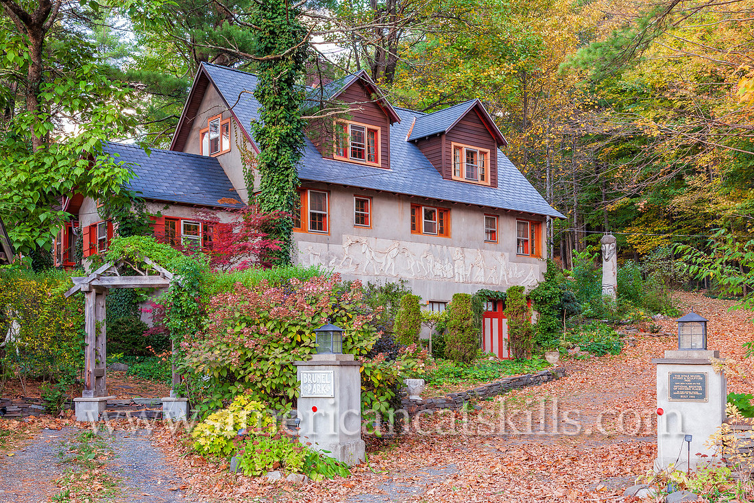 Photograph of Emile Brunel's studio building at the Emile Brunel Studio and Sculpture Garden, also known as Brunel Park, at Boiceville, New York in the central Catskills.