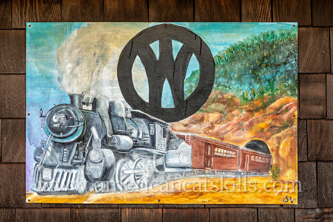 Photograph of an O&W train outside the Roscoe O&W Railway Museum in Roscoe, New York.