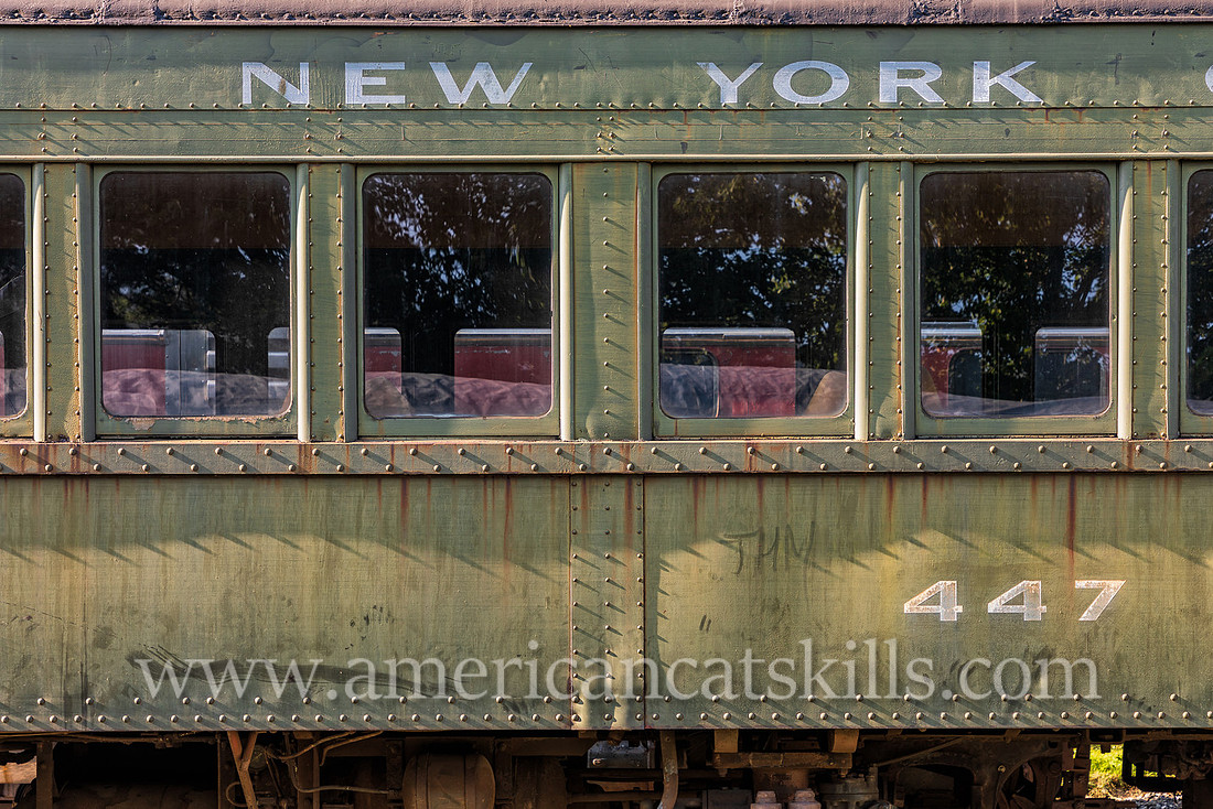 Photograph of the New York Central train #447 at the Delaware and Ulster Railroad in Arkville, New York.