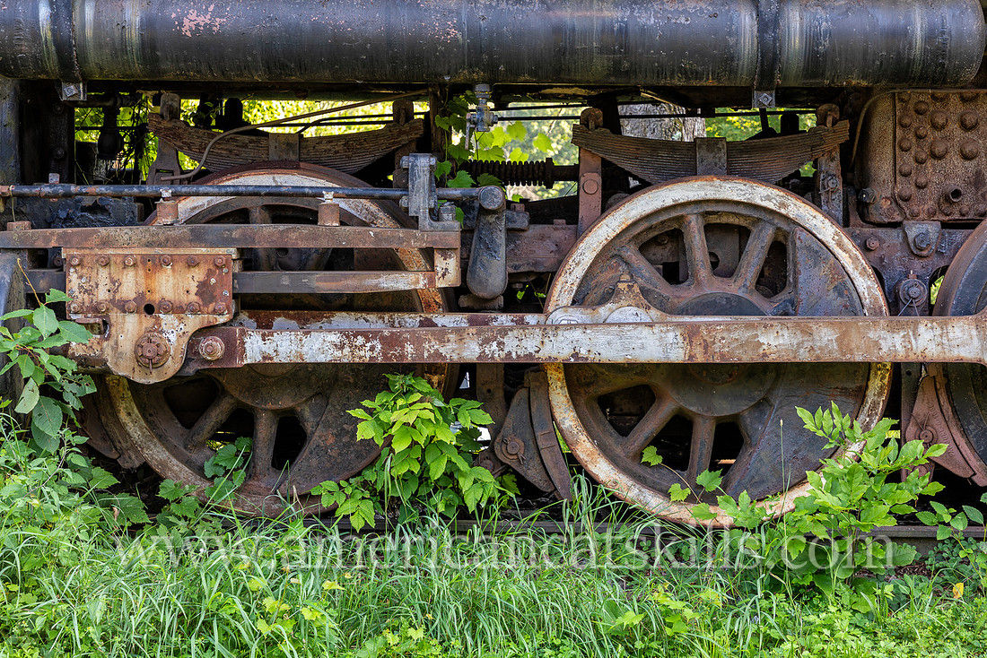 Photograph of train wheels at the Delaware and Ulster Railroad in Arkville, New York.