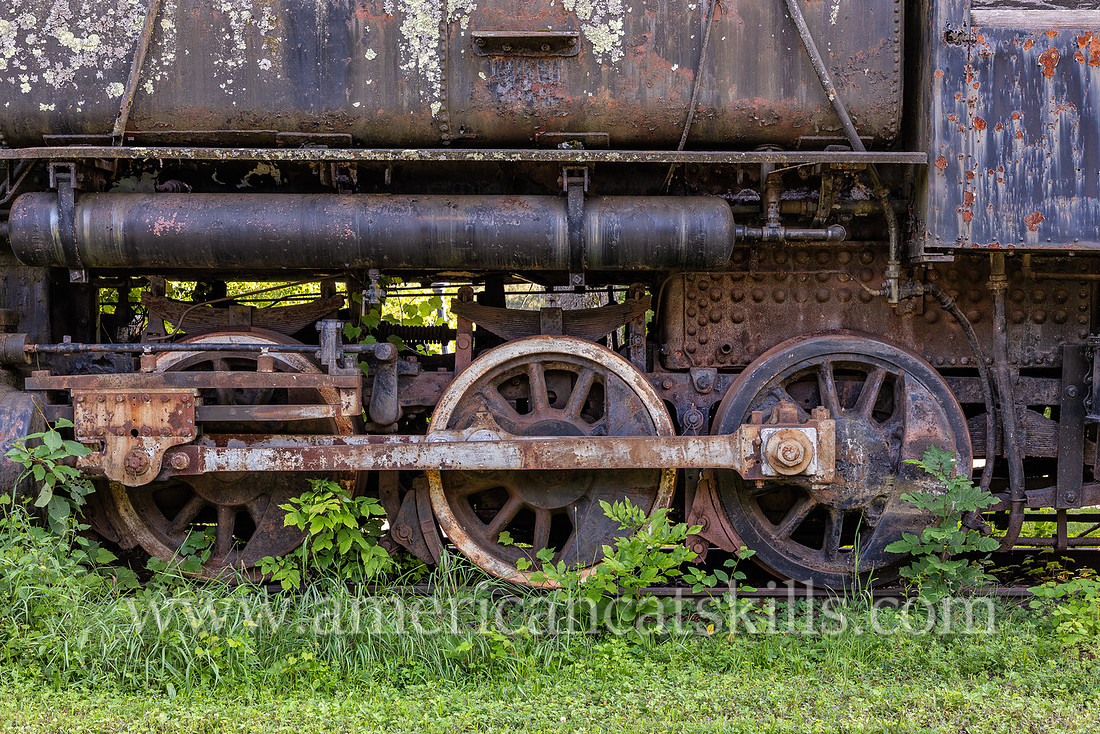 Photograph of trains at the Delaware and Ulster Railroad in Arkville, New York.