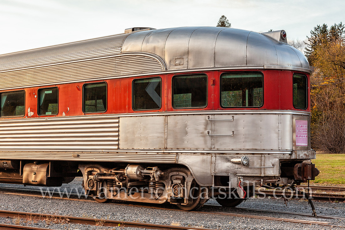 Photograph of the Rip Van Winkle Flyer at the Delaware and Ulster Railroad in Arkville, New York.