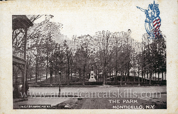 Vintage postcard by E. F. Branning titled "The Park, Monticello, N.Y."
