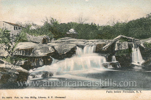 Otto Hillig published this vintage postcard of a flowing waterfall at the hamlet of Ferndale in Sullivan County, New York.