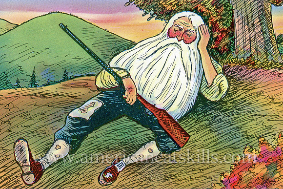 Vintage postcard published by George Greenberg and Son depicting Rip Van Winkle as he slumbers during his famous 20 year nap.