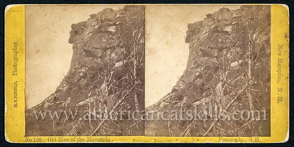 Stereoview titled "Old Man of the Mountain, Franconia, N.H." by photographer Henry S. Fifield of New Hampton, New Hampshire.