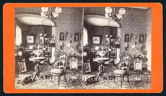 Stereoview of a home interior by photographer Edward Lewis of Kingston, New York.