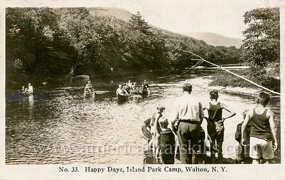 Photograph titled "Happy Days, Island Park Camp, Walton, N.Y." by photographer C. Harry Pettis of Walton, New York.