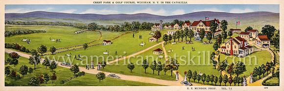 Vintage postcard titled "Crest Park & Golf Course, Windham, N.Y. in the Catskills" by artists Landis & Alsop of Newark, New Jersey.
