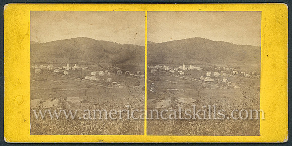Stereoview titled "View of Walton from Pine Hill" by photographer J. J. Cornish of Walton, New York.