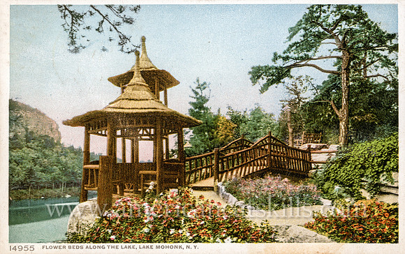 14955_Flower Beds Along the Lake, Lake Mohonk, N.Y.