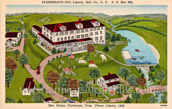 Vintage postcard titled "Fleishman's Inn, Liberty, Sull. Co., N. Y." published by A. S. Landis of Wurtsboro, New York.