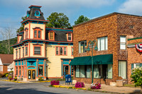 Photograph of the historic Bussy Building in the village of Margaretville, New York.