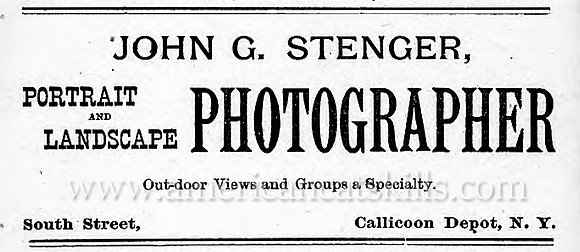 Advertisement for John G. Stenger, Photographer