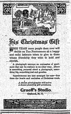 Advertisement for Graeff's Studio, Oxford, New York