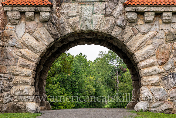 Photograph of the Mohonk Testimonial Gateway, located on the Mohonk Preserve, just west of the town of New Paltz, New York.