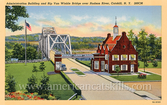 Administration Building and Rip Van Winkle Bridge over Hudson River, Catskill, N. Y.