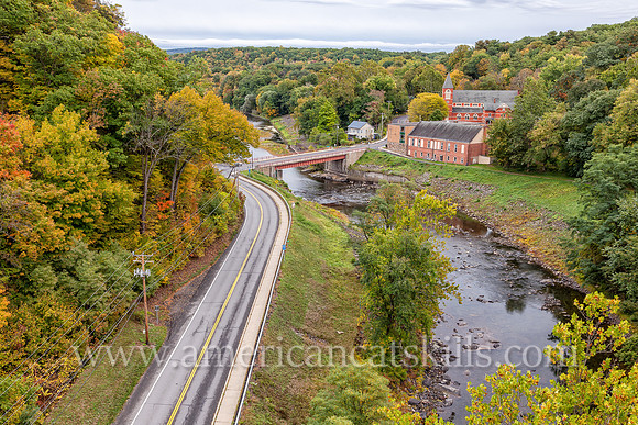 This beautiful fall foliage scene takes in the Rosendale landscape including Route 213, 500-foot Joppenbergh Mountain, the Rondout Creek and Saint Peter’s Catholic Church.